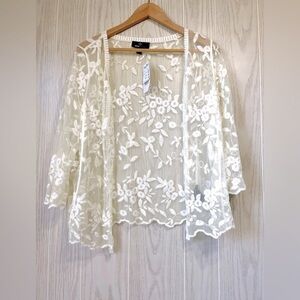 RONNI NICOLE Off-White Ivory Lace Open Shrug Size L NWT